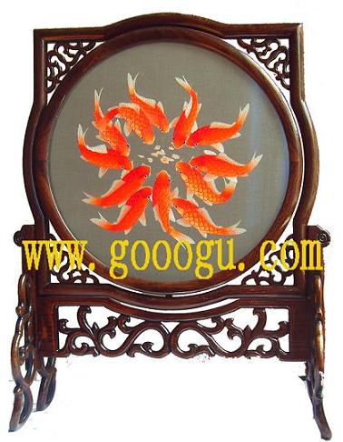 一團(tuán)紅魚(yú)雙面繡，十二紅魚(yú)蘇繡，蘇州刺繡工藝品