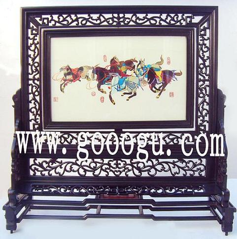 駿馬圖蘇繡，蘇州刺繡精品，手工刺繡工藝品