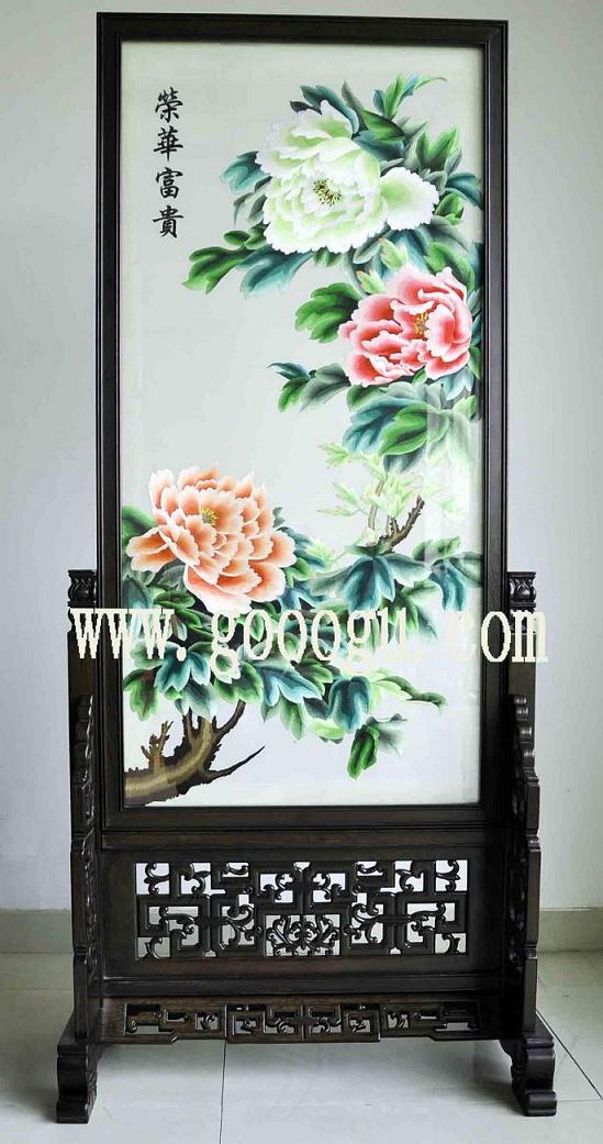牡丹刺繡雙面繡，榮華富貴雙面繡玄關屏風，蘇州手工刺繡繡品