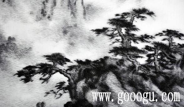 亂針繡精品，風(fēng)景蘇繡畫(huà)，手工刺繡風(fēng)景畫(huà)，黃山云海