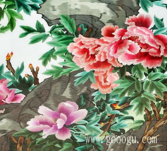精品國色天香牡丹圖細(xì)節(jié)圖片！繡工精細(xì)、圖案顏色過渡均勻！