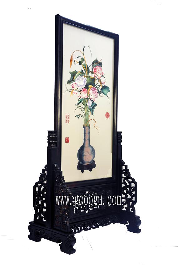 精品蘇繡、紫檀木架、郎世寧傳世名畫(huà)聚瑞圖