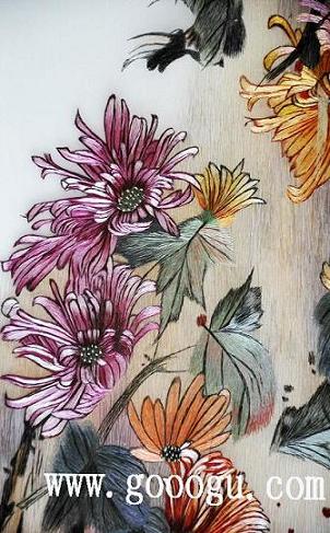 刺繡精品畫，蘇繡收藏品，刺繡奢侈品，菊：刺繡細節(jié)