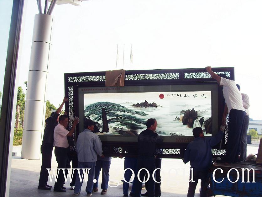 馬鋼山中鋼集團(tuán)蘇繡屏風(fēng)，刺繡屏風(fēng)，迎客松屏風(fēng)