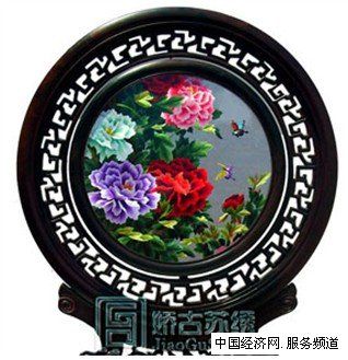 牡丹雙面繡精品，檀木牡丹蘇繡，嬌古蘇繡精品臺屏