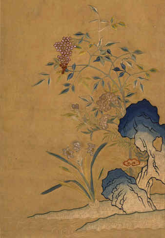 刺繡名品，清朝，道光年間，刺繡天竹水仙圖（軸），蘇繡名作